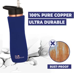 ขวดน้ำทองแดง100% โลหะทองแดงบริสุทธิ์ขวดเก็บน้ำกันรั่วขวดน้ำดื่ม Ayurveda โดย HF crafts - Product Image 4