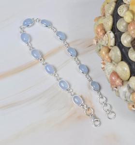 Aqua Calcedony 925 Sterling Silver Gemstone Bracelet réglable fait main Bijoux Mars Birthstone Cadeau pour elle 11 pierres - Product Image 3