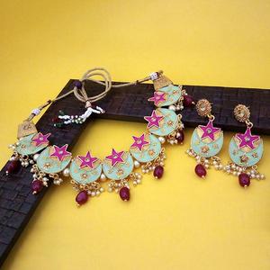 Kriaa Green and <b>Pink</b> Meenakari with Austrian Stone <b>Necklace</b> Set Gold Plated 1113802 - Product Image 1
