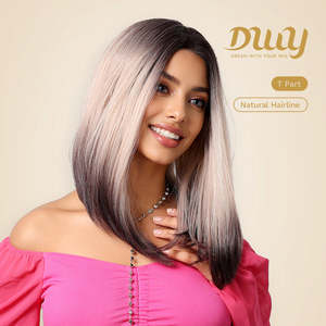 Peluca Sintética Larga y Lisa sin Pegamento Amara C-DWY, con Frente de Encaje Transparente, Degradado Rosa, con Raya al Medio - Product Image 2