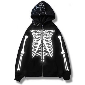Fabricant de sweat à capuche zippé personnalisé sweat à capuche en coton à fermeture éclair complète strass saison d'hiver sweat à capuche vierge à fermeture éclair lavée sur mesure - Product Image 1