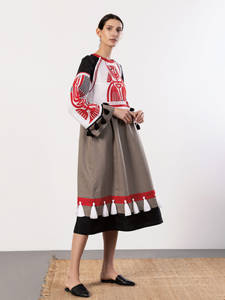 Nuevo diseño bordado, el mejor modelo, vestido popular étnico ucraniano, vestido de verano de estilo bohemio de lino Natural con decoración de borlas - Product Image 3