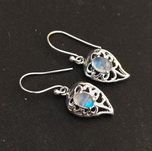 Boucles d'oreilles en pierre de lune arc-en-ciel en argent sterling 925 plaqué or boucles d'oreilles pour femmes bijoux de mariage à la mode - Product Image 4