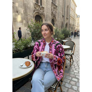 Chaqueta de Algodón Rosa Orchid Bostan, Chaqueta Bomber Transpirable con Bordado Suzani y Motivos de Paisley y Girasol para Primavera - Product Image 5