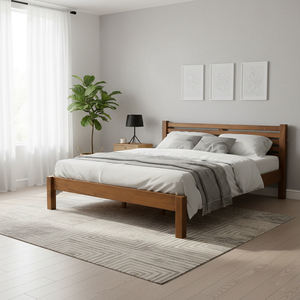 Cama King Size de Madera de Teca Maciza con Cabecera Estriada |   Diseño Nórdico Minimalista que Combina la Calidez Duradera del Madera Natural - Product Image 6
