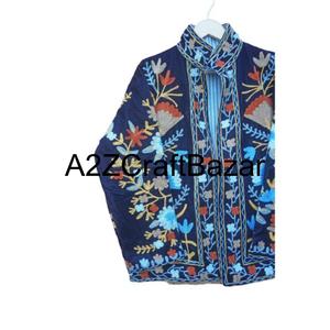 Veste en velours bohème à fleurs brodée à la main, veste imprimée pour femmes avec doublure en laine, vestes Suzani faites à la main - Product Image 2
