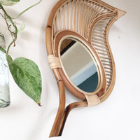 Feuille de rotin durable en forme de miroir décoratif élégant meubles miroir traditionnel pour la décoration murale produits en vedette