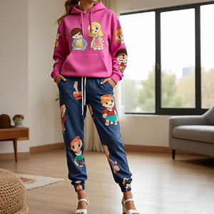 Mujeres Digital Impreso 400GSM Chándal Ropa deportiva Jogging Conjuntos de dos piezas Sudadera con capucha transpirable y pantalones de chándal Conjuntos Señoras - Product Image 2