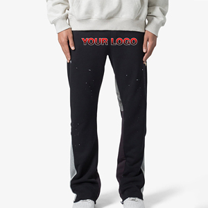 Pantalones de chándal acampanados de corte holgado para hombre, ropa informal con logotipo impreso DTG personalizado, pantalones de chándal transpirables de lana de Algodón 100% con bloques de color para hombre - Product Image 1