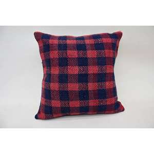 Oreiller Kantha en laine à carreaux vintage rouge 14x14 pouces décor tissé premium confortable et élégant pour salon ou motif carré extérieur - Product Image 1