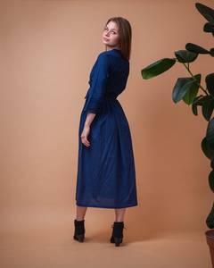 Bohemian Sofia Navy Button Down Dress Pure Cotton Summer Casual Occasional Women Dress - Product Image 3