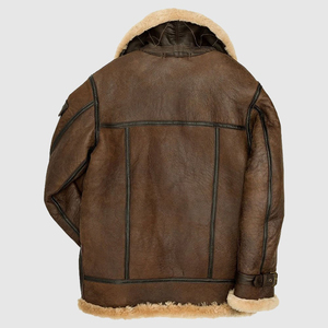 Blouson Aviateur Homme Personnalisé en Cuir Marron Doublé de Peau de Mouton, Veste d'Hiver Chaude à Fermeture Éclair pour Moto - Product Image 4