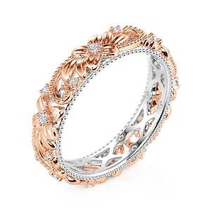 แหวนแต่งงานเพชรลายดอกไม้สองสีแบบนูน Jeulia Milgrain - Product Image 2