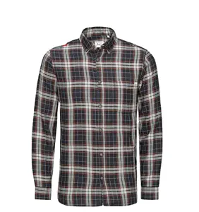 Camisas de flanela de manga longa unissex/masculina personalizadas com bolsos e botões tecido de mistura de sarja de algodão tricotado estilo casual