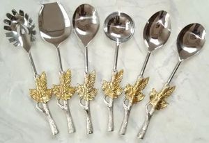 Offre Spéciale ensemble de service floral fait à la main cuillère en acier inoxydable argenté serveur de sauce à salade pour idée de cadeau d'affaires de cuisine - Product Image 2