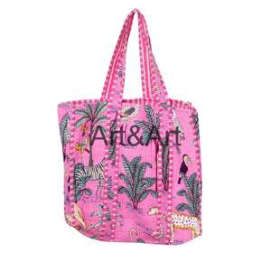 Sac fourre-tout en coton matelassé fait main, style bohème vintage indien, pour femme, grand format, imprimé floral jungle, sac à bandoulière pour le shopping, deux modèles - Product Image 1