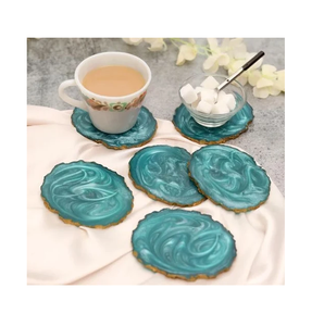 Nouveauté : Sous-verres en résine époxy écologiques et réutilisables, personnalisables, avec paillettes dorées, pour présentoir à tasses à thé - Product Image 4