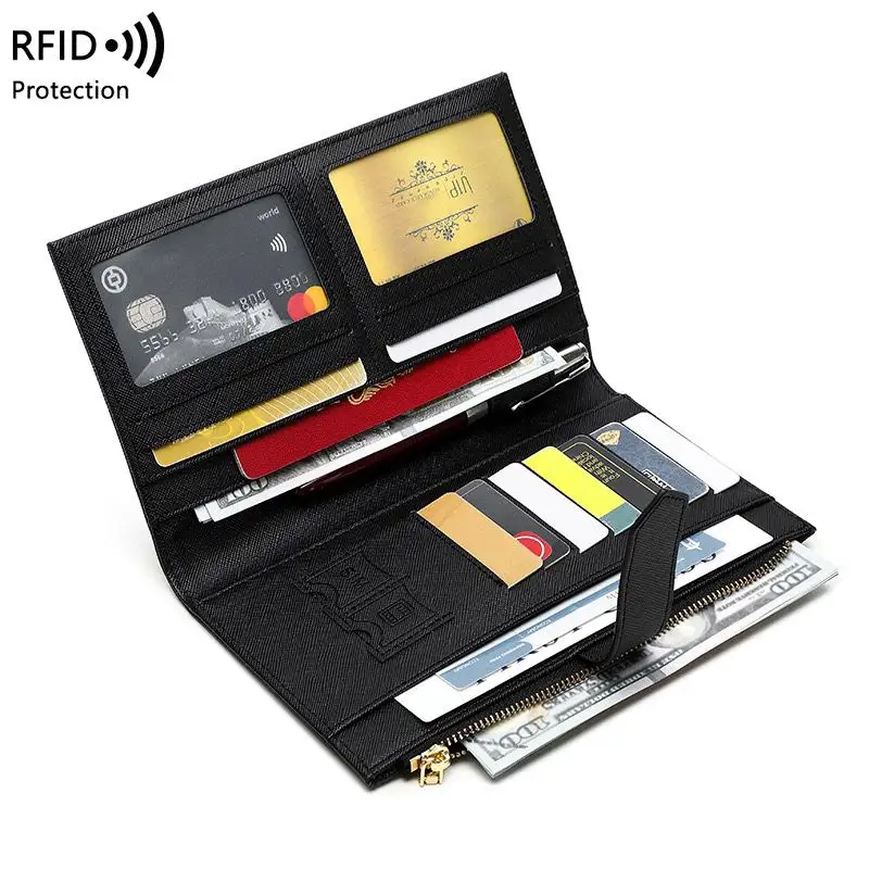 RFID Travel Clutch Wallet Credit Card Passport Pen Sim Card Pin Holders with Strap Notes Slots