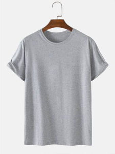 T-shirts pour hommes en coton 100% de haute qualité, style décontracté, tricotés, manches courtes, col rond, couleur unie - Product Image 3