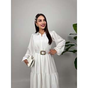 missJANELL Women's Elegant <b>White</b> Ribbed <b>Maxi</b> Dress, Comfortable 100% Polyester Fabric for Daily and Casual Wear - Product Image 2
