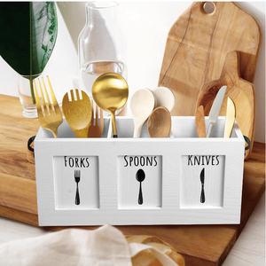 Comptoir de cuisine de ferme Organisateur de couverts en bois rustique Porte-ustensiles et argenterie - Product Image 6