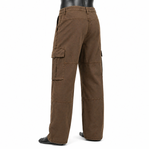Pantalones Cargo Marrones Personalizados al por Mayor, Pantalones Casuales de Algodón de Pierna Ancha y Múltiples Bolsillos para Hombre, Ropa Urbana de Alta Calidad - Product Image 5