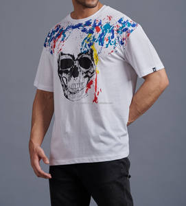 Camiseta informal de fitness 100% algodón orgánico comprimido 240 gramos tela de punto diseño de serigrafía con patrón sólido - Product Image 1