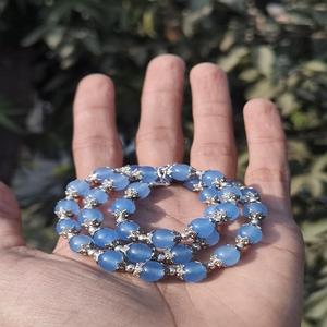 Collar de Piedras Preciosas de Calcedonia Azul Lago Anudado a Mano, Collares Finos con Cuentas - Product Image 4