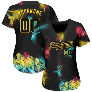 Motif de graffiti personnalisé noir-or 3D authentique maillot de baseball vêtements de sport respirant séchage rapide - Product Image 2