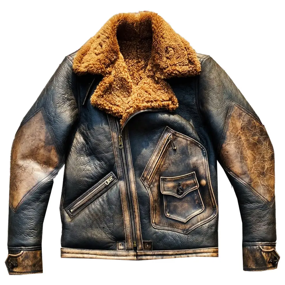 Mens biker pelle di pecora vera shearling b3 bomber giacca e cappotti in pelle da pilota giacche in vera pelle da moto