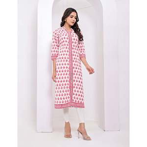 Cotton <b>Block</b> <b>Printed</b> White Flower Kurti Traditional Ethnic Indian Chiffon Stitc - Product Image 5