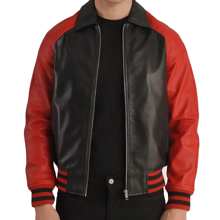 2023 Walton Black & Red Leather Varsity Jacket Pocket Leather Varsity Jacket Custom Designs Unisex Varsity Jacket