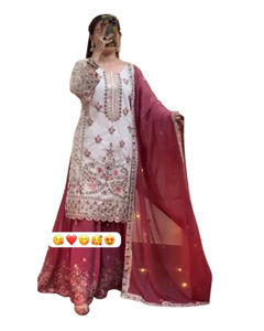 ชุดคุर्ตา/คุर्ติ ผ้าเรยอนชานเดรี ปักลายนูน สวยงามสำหรับผู้หญิง ชุดเซ็ตเสื้อและกางเกง สำหรับงานปาร์ตี้ ไม่ยับ แห้งเร็ว - Product Image 1