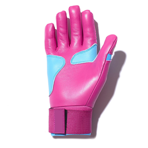 Gants de frappe de baseball durables Cabretta en cuir rose et bleu pour adultes et jeunes avec couleur et logo personnalisés - Product Image 2