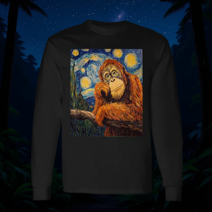Camiseta Promocional de Manga Larga con Diseño de Orangután Estilo Noche Estrellada de Van Gogh - Product Image 3
