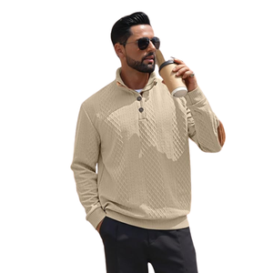 Pull-over décontracté pour homme doublé en beige avec tricot côtelé - Écologique pour l'hiver - Fabriqué en mélange de coton doux - Product Image 4