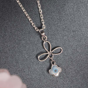 NOVAMART Fine 925 Sterling Silver Evil Eye Flower Pendant <b>Necklace</b> Bezel Setting Rose Gold <b>Ruby</b> Platinum Charm Jewelry Inlay Tec - Product Image 2