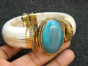 Handcrafted Bone <b>Bracelet</b> Cuff Bangle with Resin Stone Ethnic <b>Boho</b> Style Fashion Jewelry for Women - Product Image 3