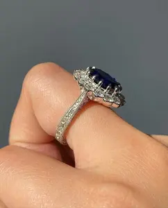 แหวนค็อกเทลสไตล์โบฮีเมียนสำหรับผู้หญิง ชุบแพลตตินัม เงินแท้ 925 ประดับด้วยมอยส์ซาไนต์ทรงรี เหมาะสำหรับเป็นของขวัญงานแต่งงานและวันครบรอบ - Product Image 2