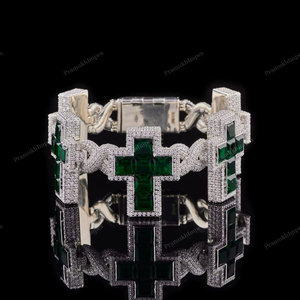 Venta al por mayor de lujo Hip Hop 925 Plata Diamante probado Iced VVS Moissanite Infinity Link pulsera Cuban Cross Tennis pulsera aprobada - Product Image 1