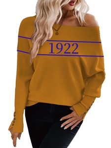 เสื้อสเวตเตอร์ผู้หญิงทรงหลวมไหล่เฉียงแบบอสมมาตร  แฟชั่นอเนกประสงค์ แขนยาว  พร้อมโลโก้แบบกำหนดเองได้ - Product Image 3