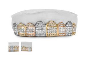 Custom Gold-Plated 6-Piece Diamond Dust Trillion Cut Incisor Fang <b>Fine</b> Pendants & Charms Double Cap <b>Grillz</b> for Children's Party - Product Image 1