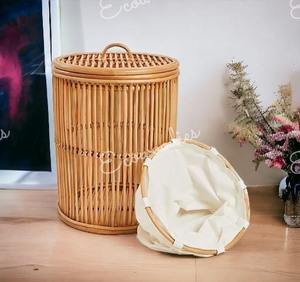Multiple Purpose Home Decoration Dirty Cloth Laundry <b>Basket</b> <b>With</b> Lid Cylinder Round Wicker Laundry Storages & Organization - Product Image 4