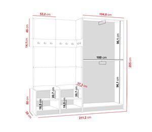Armoire moderne avec lattes de miroir de siège | Ensemble de meubles de couloir COSTA 21 | Armoire de rangement d'entrée 211x205 cm de Pologne - Product Image 5