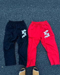 Custom Logo All-Over Print <b>Baggy</b> Sweat pant Streetwear Style Rhinestone Elastic Waist Mid Waist Flare Design Casual pant - Product Image 1