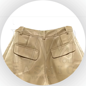 Pantalones cortos de cuero teñidos lisos transpirables de tela de Cuero 100% de ajuste Regular para mujer con bolsillo frontal con logotipo de marca personalizado - Product Image 6