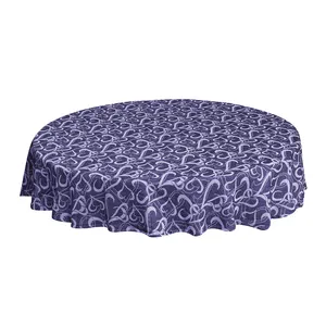 Tovaglia 100% impermeabile ricamata in porcellana bianca blu di cotone rotonda rettangolare con volant jacquard