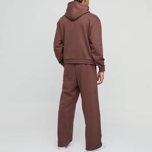 Top vente qualité supérieure hommes 100% coton hiver sueur survêtement survêtement motif solide deux pièces Streetwear haut et bas - Product Image 6