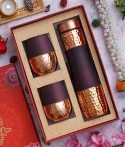 Botella de agua de cobre puro grabada - Botella de cobre ayurvédica a prueba de fugas para beber - Product Image 2