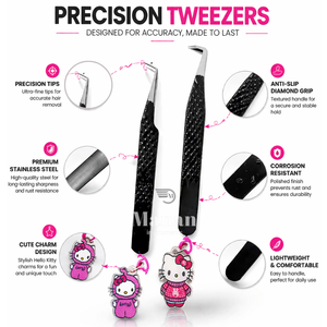 Pinzas para Pestañas Hello Kitty de Acero Inoxidable con Punta Curva, Agarre Antideslizante de Precisión, Uso Profesional en Salón, Alta Calidad - Product Image 2